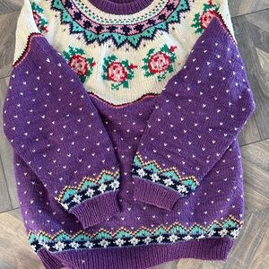 Vintage Peruvian Handmade Wool Floral Knit Sweater